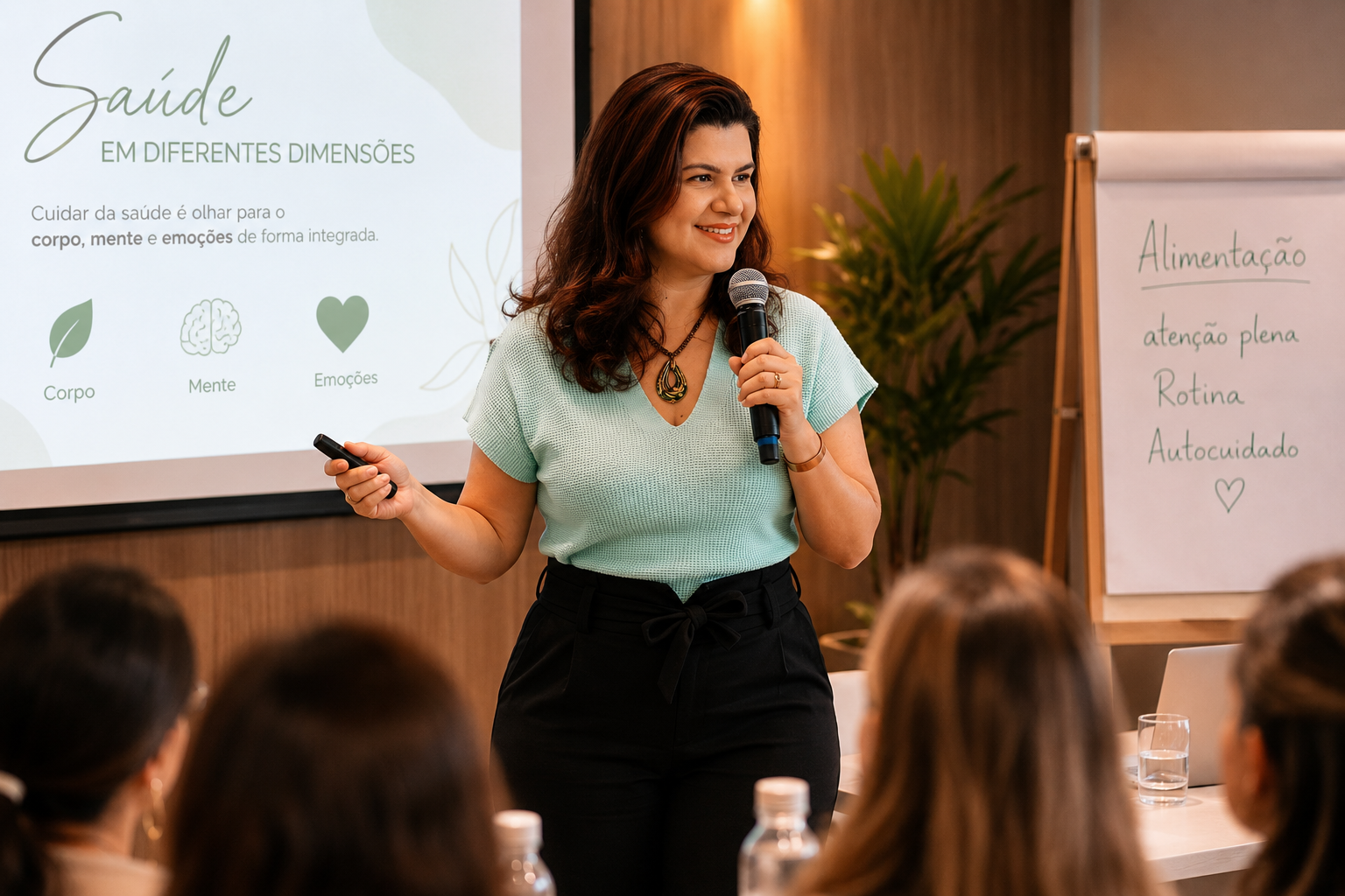 Carolina Duarte ministrando palestra corporativa